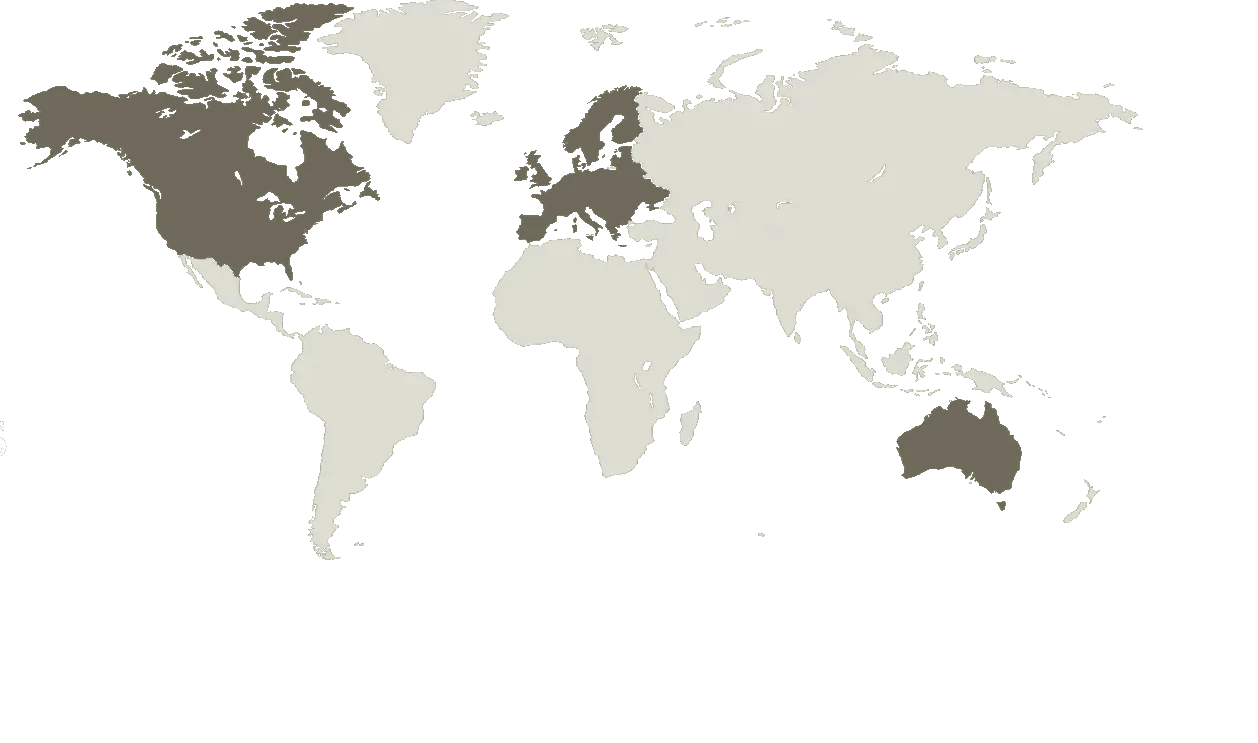 World map showing Mahjoco's global service reach