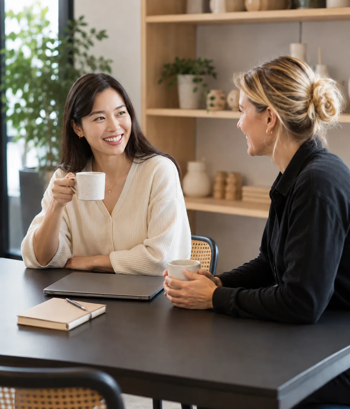 People having coffee in a bright workplace