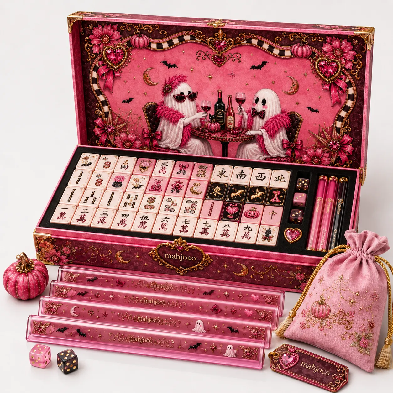 Playful Pink Halloween mahjong set