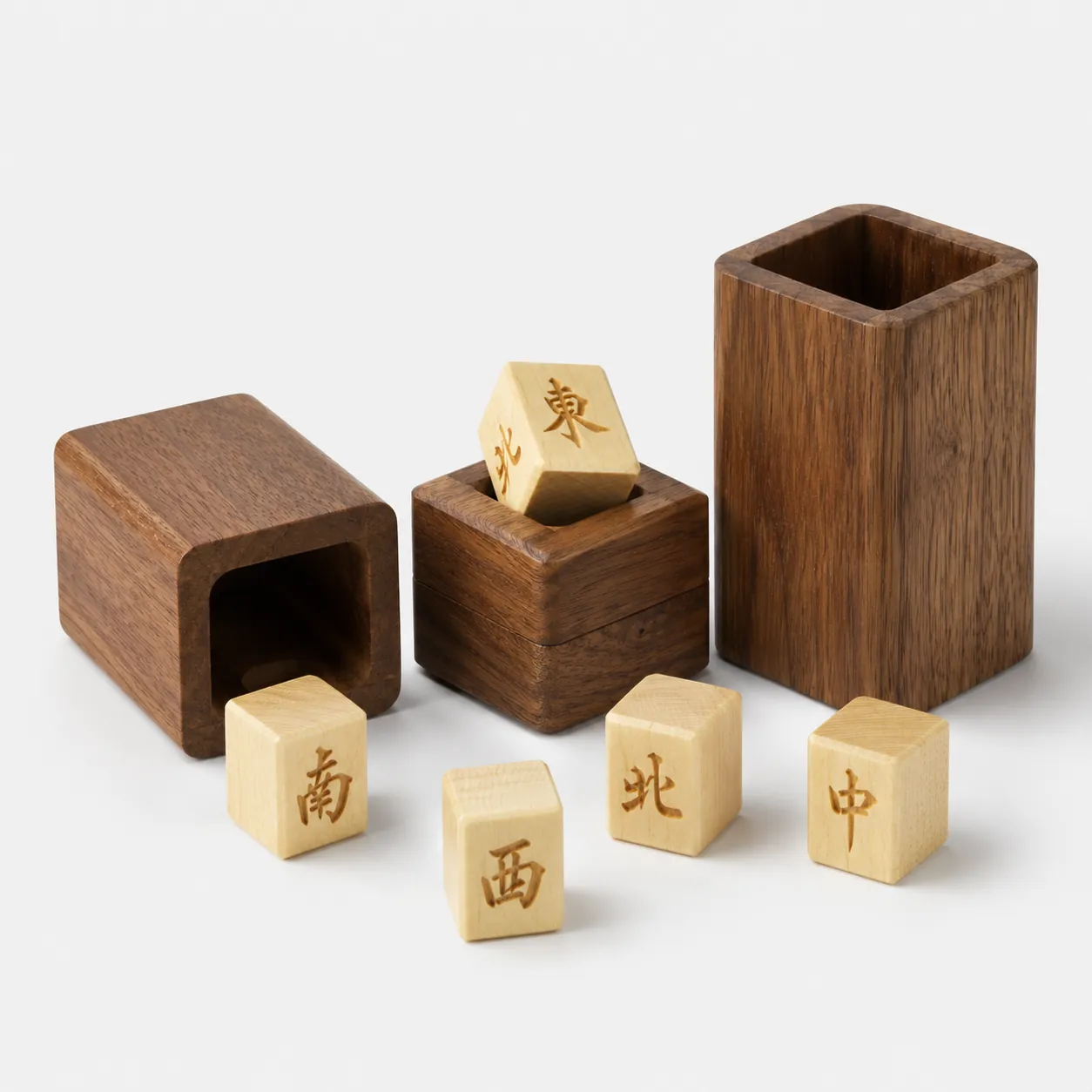 Wooden Mahjong Direction Dice and Cup Set