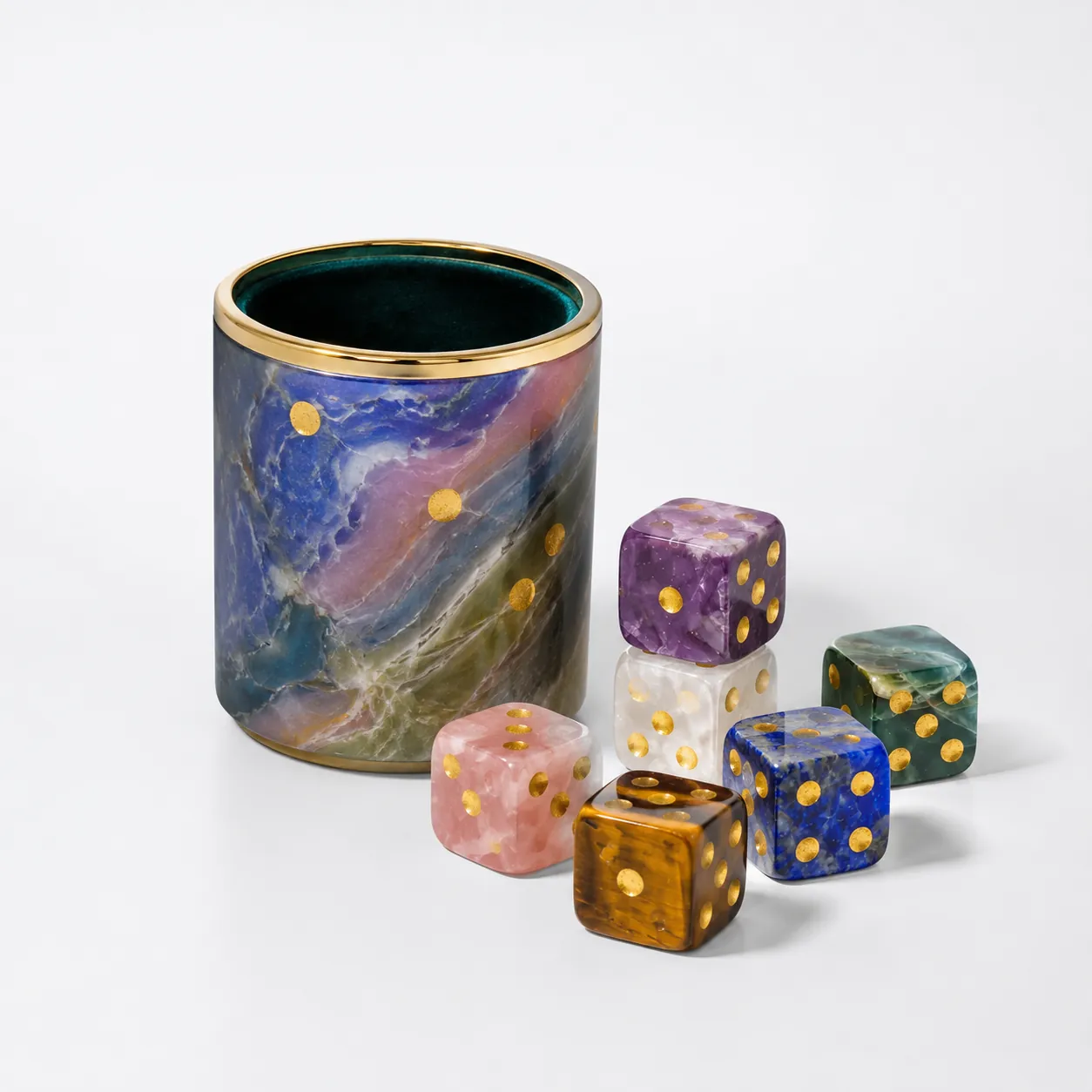 Marbled Resin Mahjong Dice Set with Decorative Cup