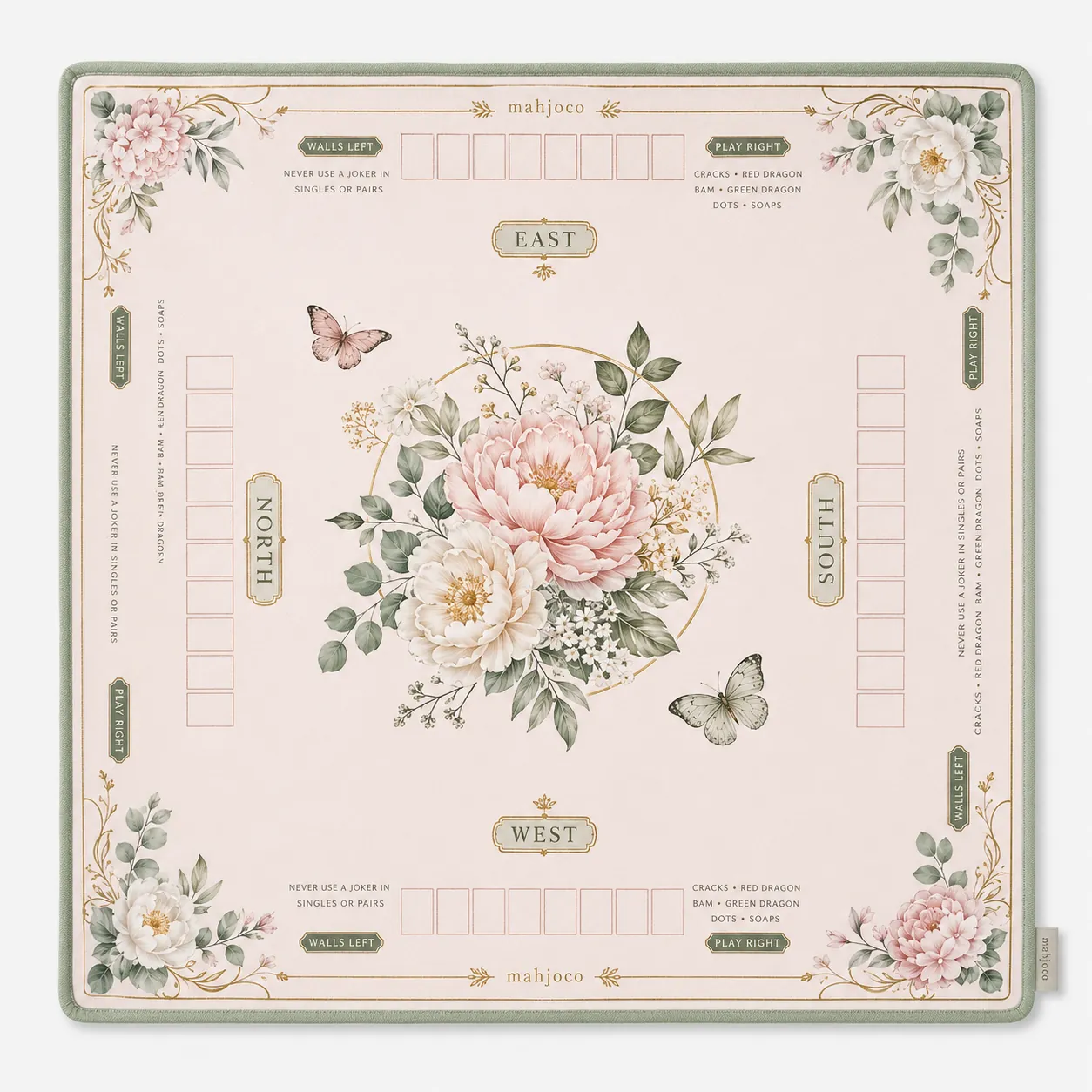 Botanical Mahjong Mat with Directional Playing Layout