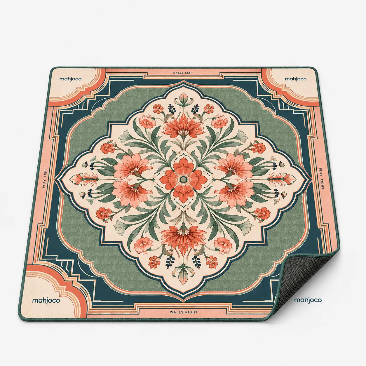 Ornamental Floral Mahjong Mat with Decorative Border