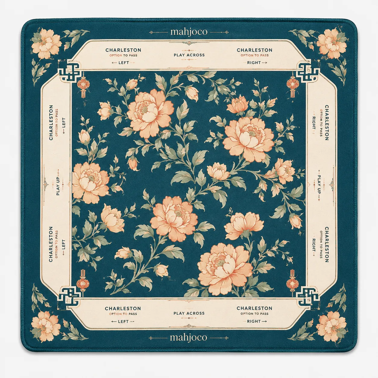 Vintage Botanical Mahjong Mat with Player Position Markers