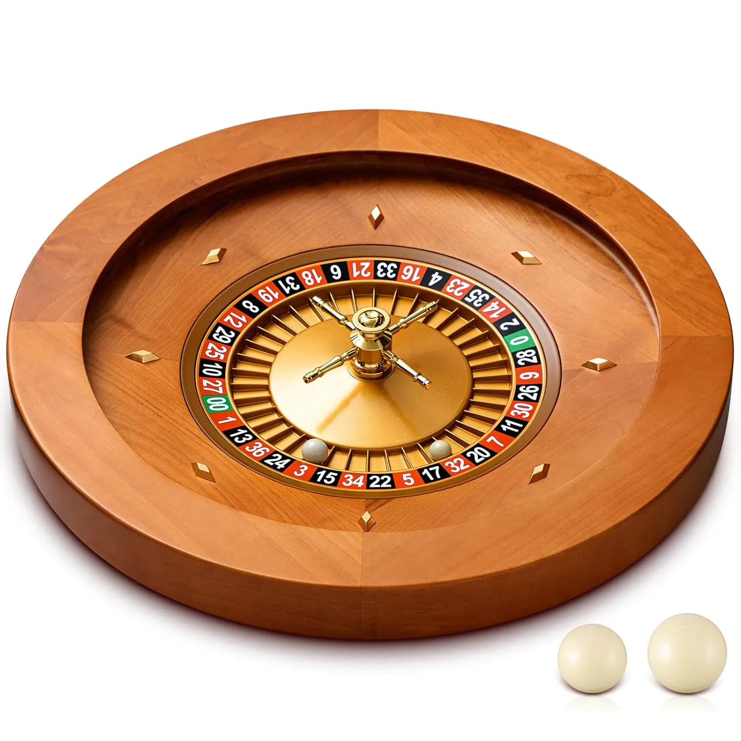 Classic Wood-Finish Roulette Wheel with Two Balls