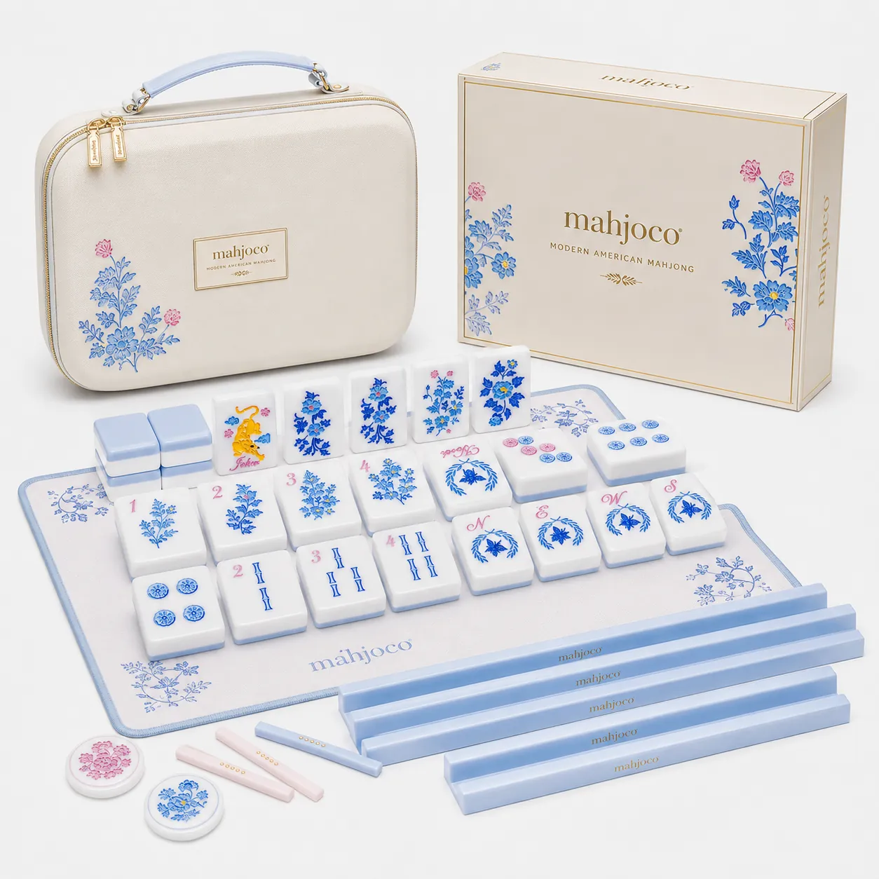 Floral American Mahjong Set with Carrying Case
