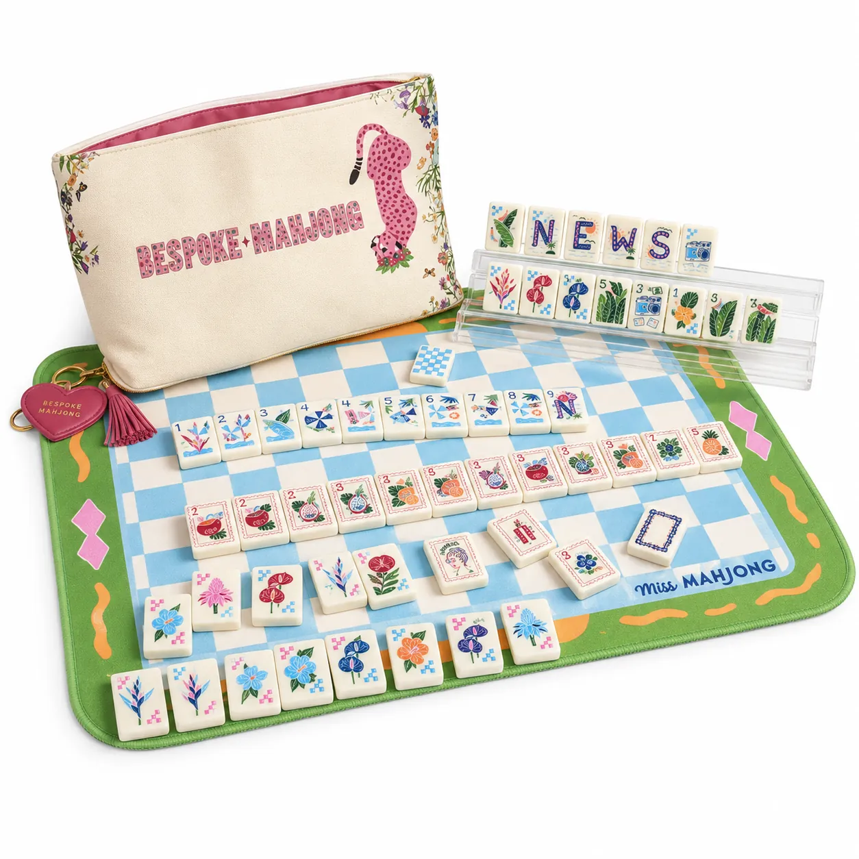 Illustrated Travel Mahjong Set with Mat