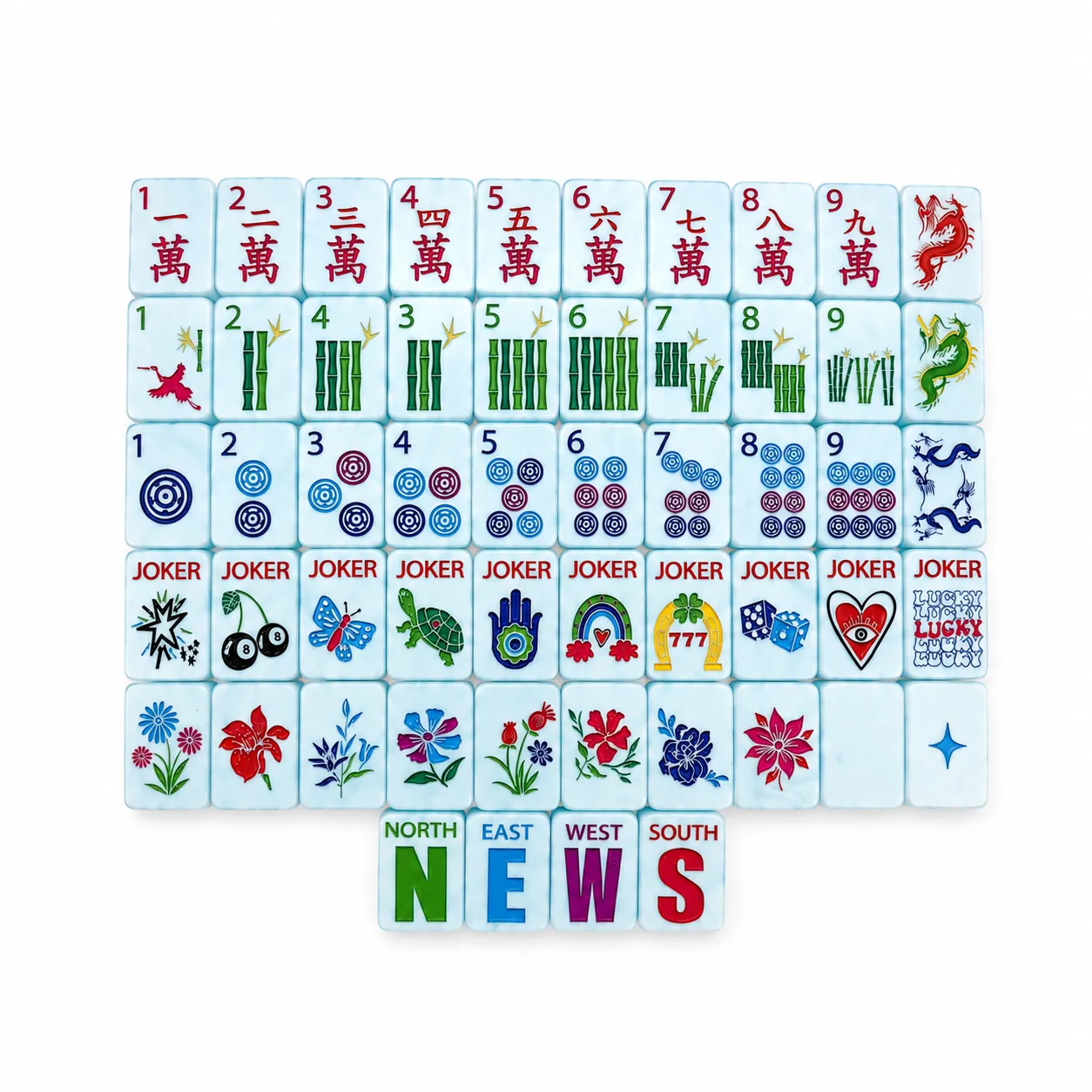 Floral Character American Mahjong Tile Set