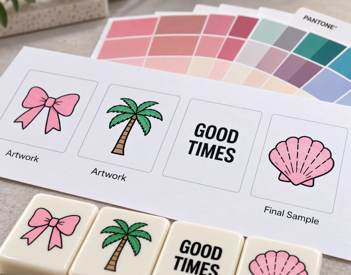 Artwork and color check during bulk Mahjong production